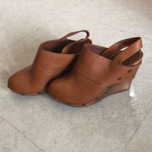 See by Chloe Cognac Leather Studded Platform Clogs